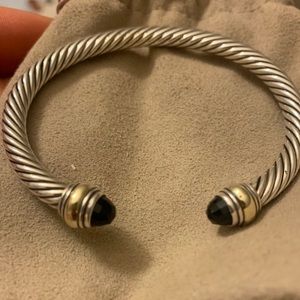 David Yurman 5mm black onyx cable cuff 14 K gold
